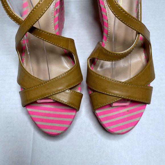 Tommy Hilfiger Women's Size 7 Pink Wedges Heels Strappy Striped Sandals Open Toe - Picture 6 of 13